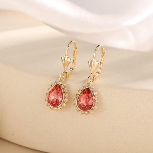 Women's 14K Gold Plated Halo Dangle Drop Earring Austrian Crystal Jewelry Gifts - Picture 3 of 7